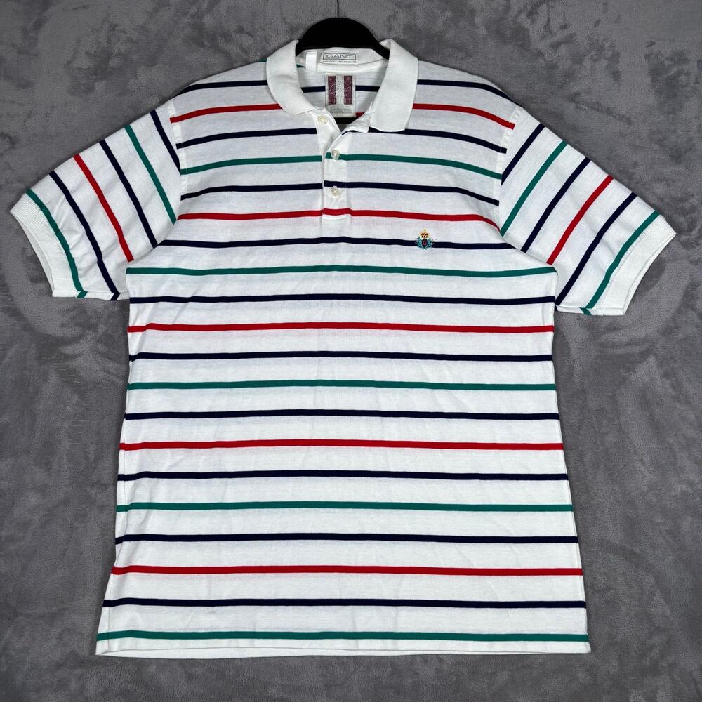 Vintage GANT Sack Shirt Polo USA Made Striped Crest Logo 100% Cotton Men’s M